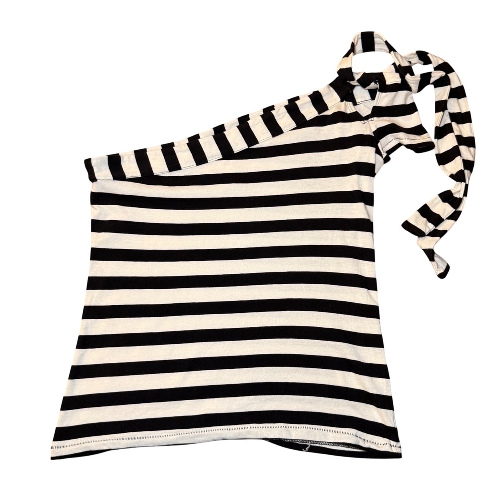 Maeve by Anthropologie One Shoulder Striped Tie Top S Black White Asymmetrical - Picture 1 of 6